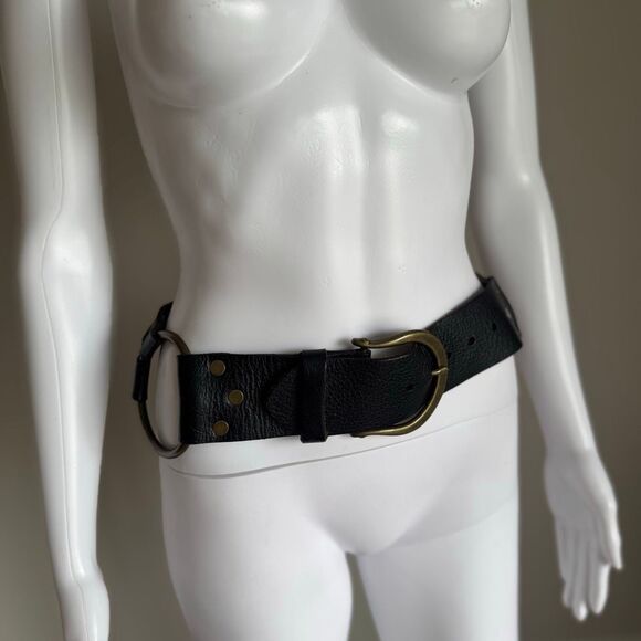 VTG 90s Y2K Grunge Leather Statement Belt Wide O-Ring Festival Hip Belt Punk main image 6